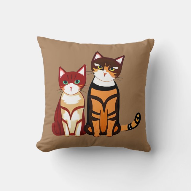 Tiger Striped Cat and Ginger Kitten Cushion (Front)