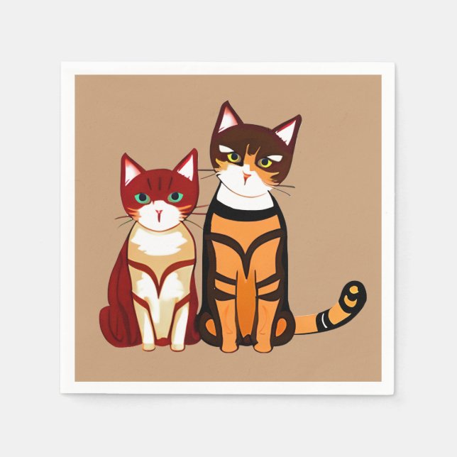Tiger Striped Cat and Ginger Kitten Napkin (Front)