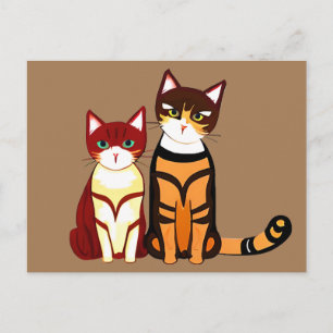 Tiger Striped Cat and Ginger Kitten Postcard