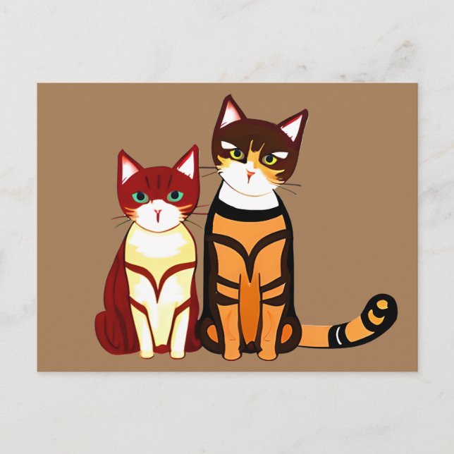 Tiger Striped Cat and Ginger Kitten Postcard (Front)