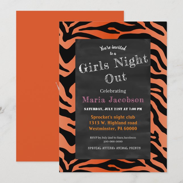 Tiger striped print chalkboard party invitation (Front/Back)