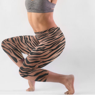 Tiger Stripes Animal Fur Metallic Rose Gold Capri Leggings