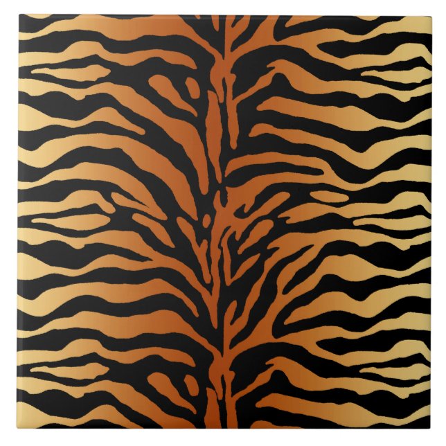 Tiger Stripes Animal Print, Amber, Black and Tan Ceramic Tile (Front)