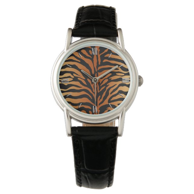 Tiger Stripes Animal Print, Amber, Black and Tan Watch (Front)