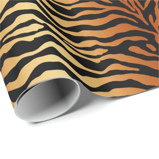 Tiger Stripes Animal Print, Amber, Black and Tan Wrapping Paper (Roll Corner)