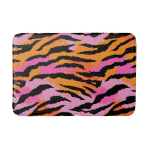 Tiger Stripes Animal Print Lavender& Orange Girly Bath Mat