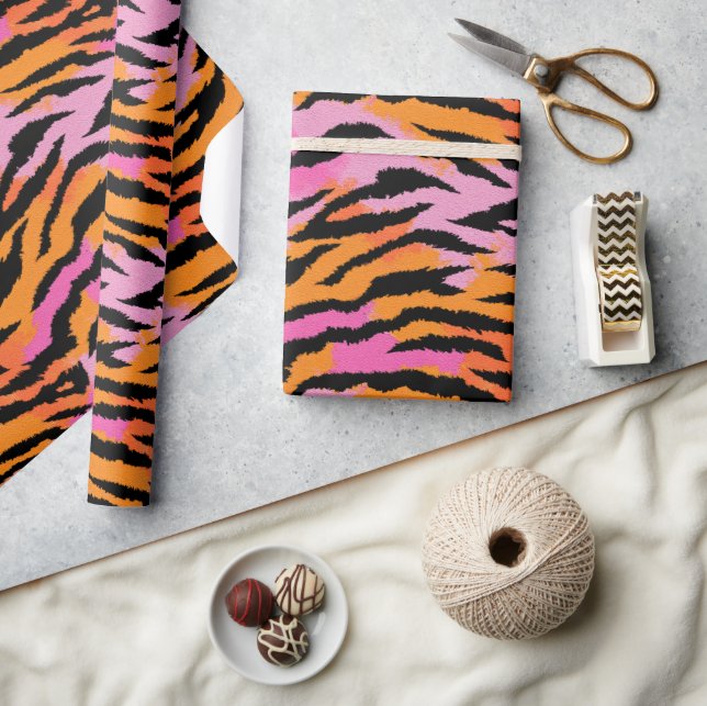 Tiger Stripes Colourful Animal Print Retro Glam  Wrapping Paper (Crafts)