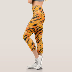 Tiger Stripes Orange Pattern Capri Leggings