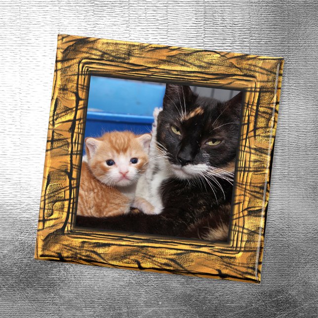 Tiger Stripes Photo Border Magnet (Create Your Own Family Cat Photo Magnet)
