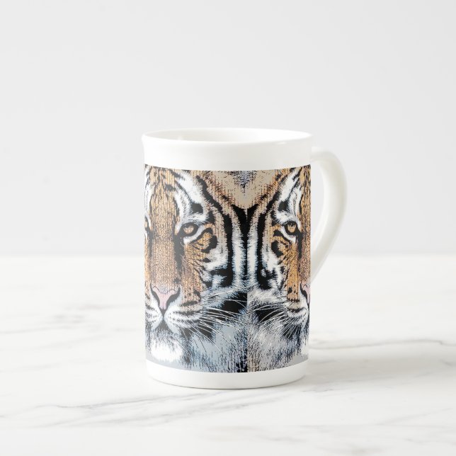 Tiger stripes Portrait in Graphic Press Style Bone China Mug (Front Right)