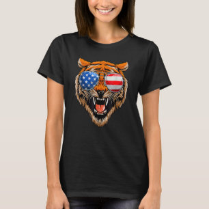 Tiger Sunglasses USA Flag Growling Mouth Open Beng T-Shirt
