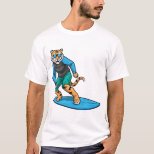 Tiger Surfing Surfboard Summer T-Shirt