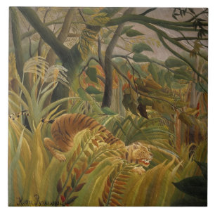 Tiger Surprised in a Tropical Storm Ceramic Tile