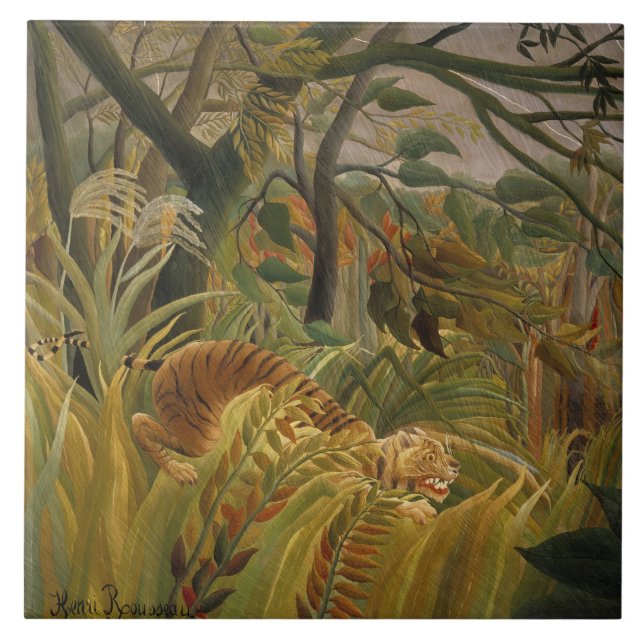 Tiger Surprised in a Tropical Storm Ceramic Tile (Front)
