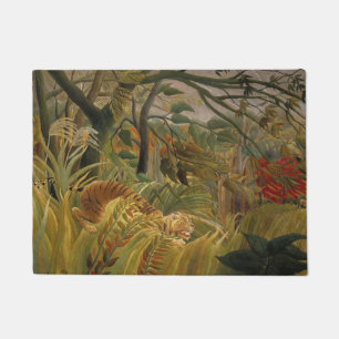 Tiger Surprised in a Tropical Storm Doormat