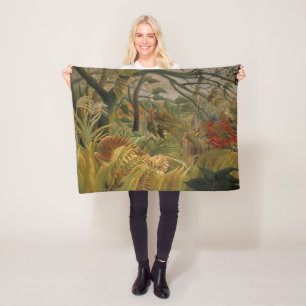 Tiger Surprised in a Tropical Storm Fleece Blanket
