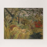 Tiger Surprised in a Tropical Storm Jigsaw Puzzle<br><div class="desc">This design features a painting by the French Post-Impressionist artist Henri Rousseau (1844–1910). It shows a tiger caught in a tropical storm. The tiger is in a green and verdant jungle with many leaves and trees. There is thunder and lightning in the sky. The artwork is painted in a naive...</div>