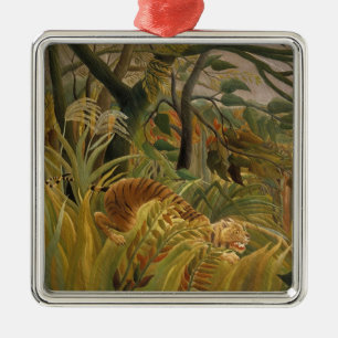 Tiger Surprised in a Tropical Storm Metal Ornament