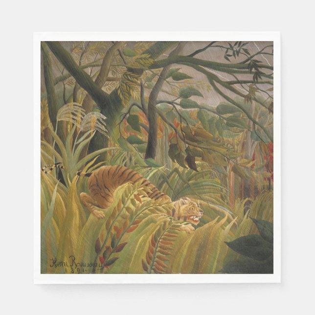 Tiger Surprised in a Tropical Storm Napkin (Front)