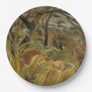 Tiger Surprised in a Tropical Storm Paper Plate