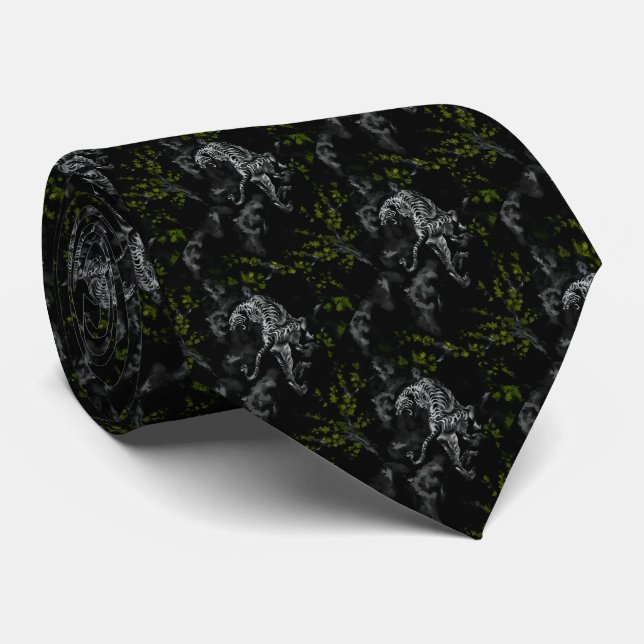 Tiger surrounded by flowers Olive green Cravate Tie (Rolled)