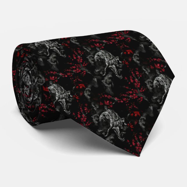 Tiger surrounded by flowers tie (Rolled)