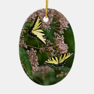 Tiger Swallowtail Butterflies on Joe Pye Weed Ceramic Ornament