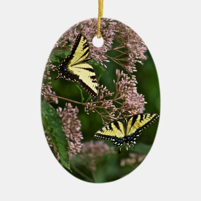 Tiger Swallowtail Butterflies on Joe Pye Weed Ceramic Ornament (Front)