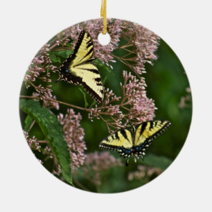 Tiger Swallowtail Butterflies on Joe Pye Weed Ceramic Ornament