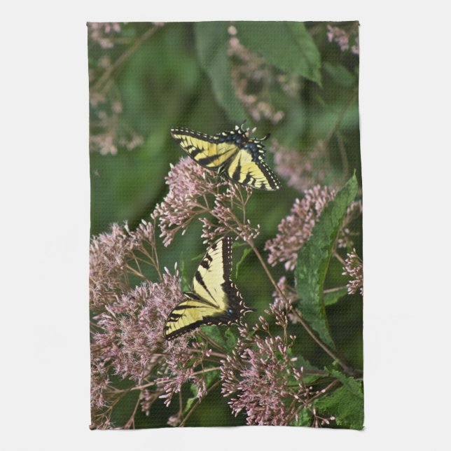 Tiger Swallowtail Butterflies on Joe Pye Weed Tea Towel (Vertical)