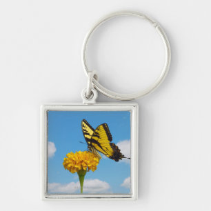Tiger Swallowtail Butterfly on a Flower Key Ring
