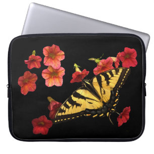 Tiger Swallowtail Butterfly on Red Flowers Laptop Sleeve