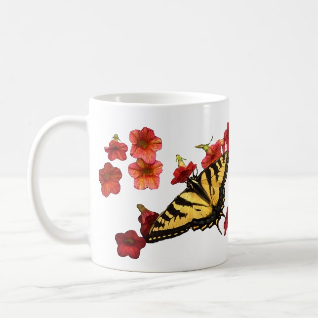 Tiger Swallowtail Butterfly with Red Flowers Coffee Mug (Left)