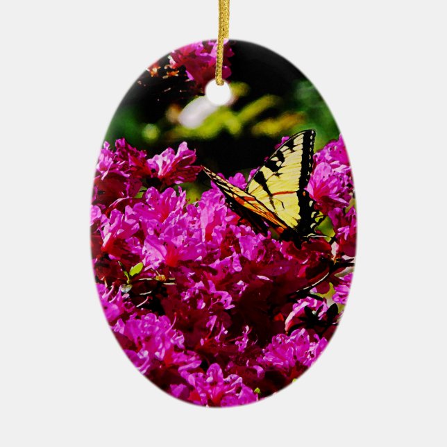 Tiger Swallowtail on Azalea Ceramic Tree Decoration (Front)