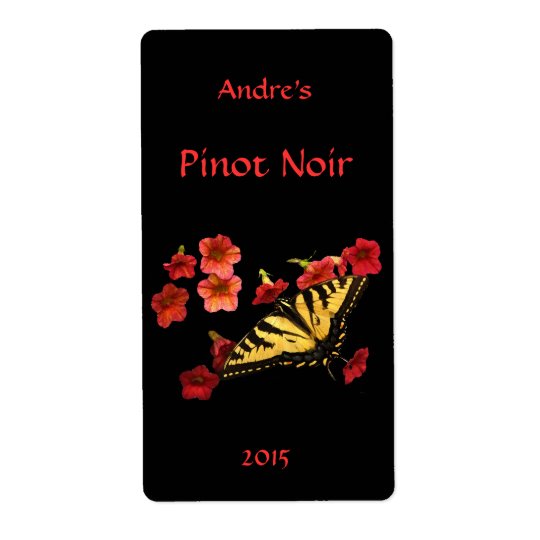 Tiger Swallowtail on Red Floral Wine Label Shipping Label