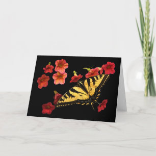 Tiger Swallowtail on Red Flowers Card