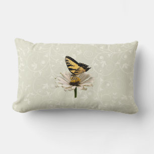 Tiger Swallowtail on White Zinnia Lumbar Cushion