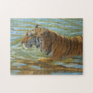 Tiger Swimming Big Cat Acrylic Painting Jigsaw Puzzle