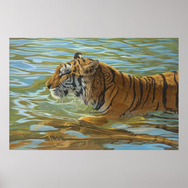 Tiger Swimming Big Cat Acrylic Painting Poster (Front)