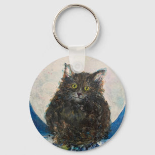 Tiger Tabby Cat Moon Night Maureen Girard Key Ring