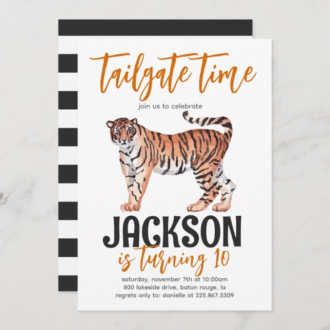 Tiger Tailgate Birthday Invite (Front/Back)