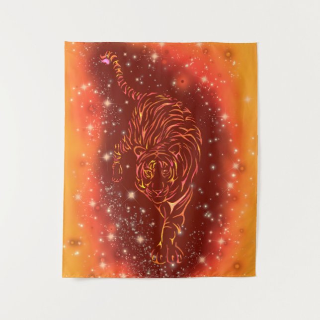 Tiger Tapestry Running In Galaxy Starry Night (Front)