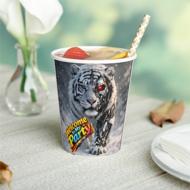 Tiger tech themed birthday party paper cup (Insitu)