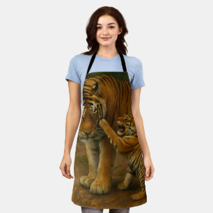 Tiger Tenderness - Parent and Cub in Forest Apron
