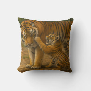 Tiger Tenderness - Parent and Cub in Forest Cushion