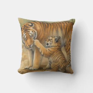 Tiger Tenderness - Parent and Cub in Forest Cushion