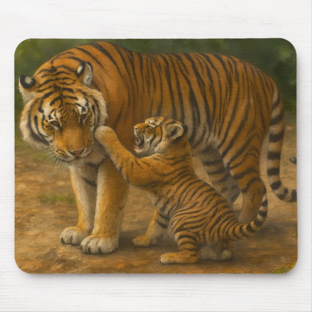 Tiger Tenderness - Parent and Cub in Forest Mouse Pad (Front)