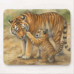 Tiger Tenderness - Parent and Cub in Forest Mouse Pad