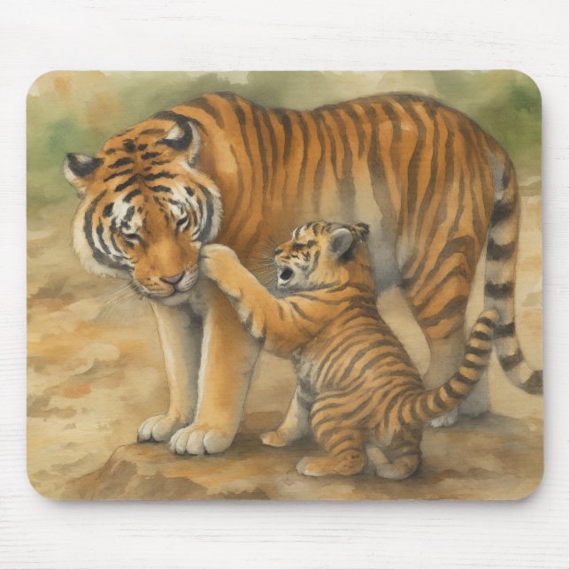Tiger Tenderness - Parent and Cub in Forest Mouse Pad (Front)