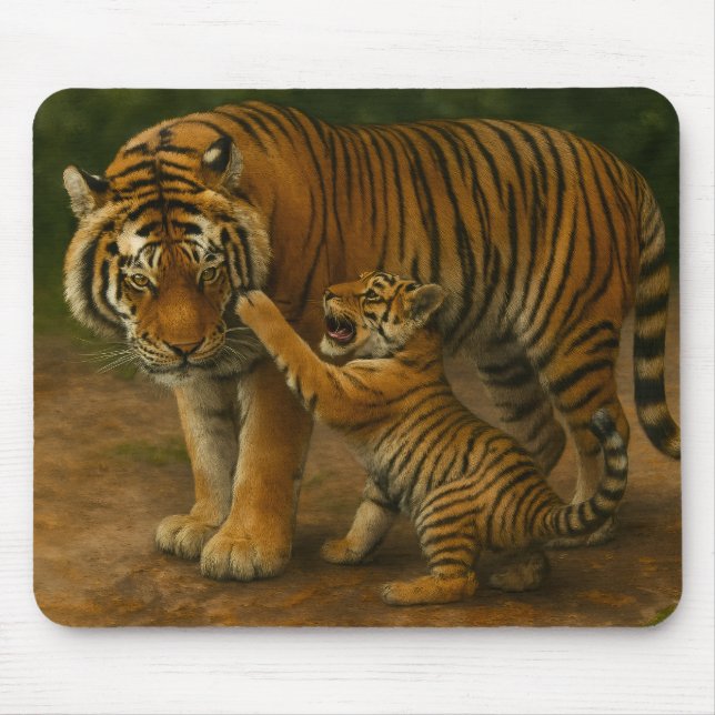 Tiger Tenderness - Parent and Cub in Forest Mouse Pad (Front)